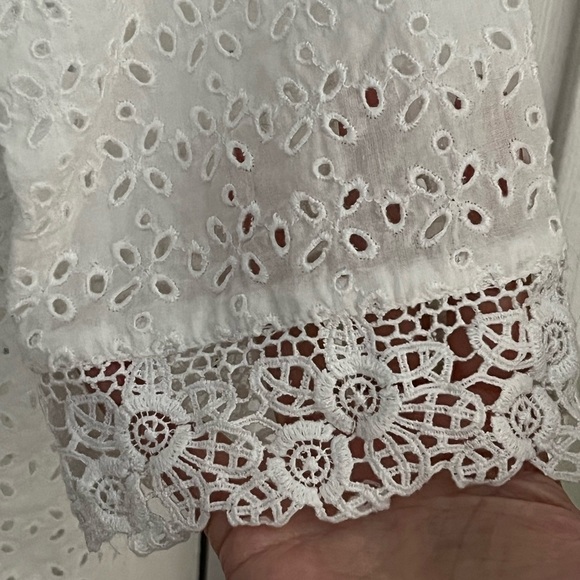 J. Jill 100% Cotton White Eyelet 3/4 Sleeve Tunic PXS Cottagecore Grannycore - Picture 5 of 13